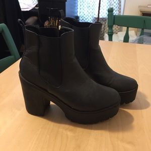Chunky black platform booties