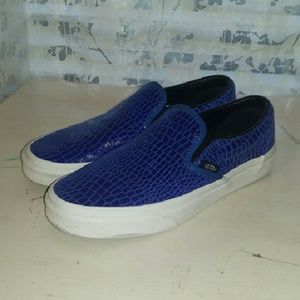 Vans Blue Snake Leather Classic Slip-on Shoes