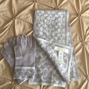 Coach Scarf & Gloves Set Sparkly Grey & Silver