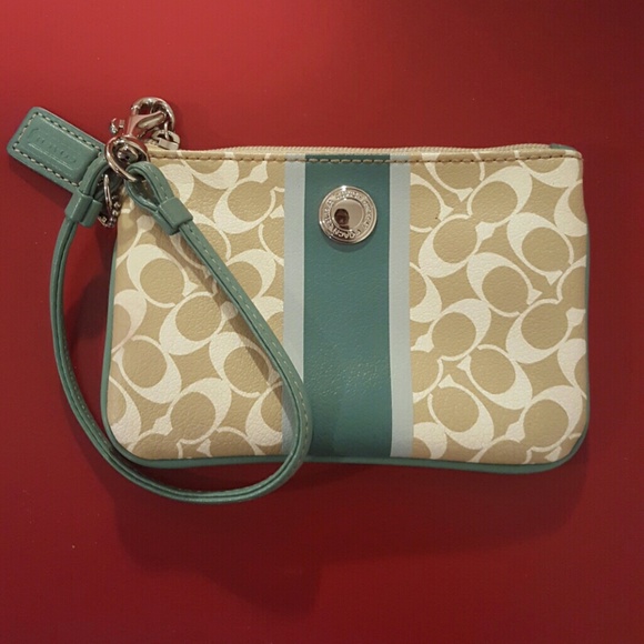 Coach Teal and Tan Wristlet - Picture 1 of 3