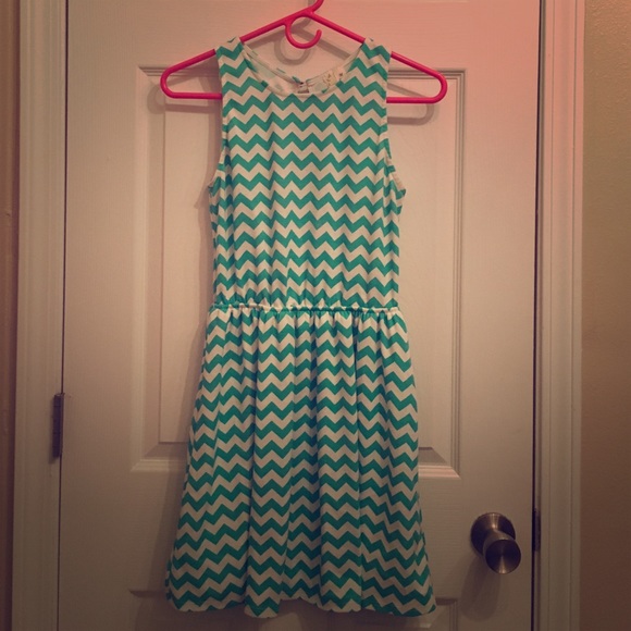 Teal & White Chevron Dress