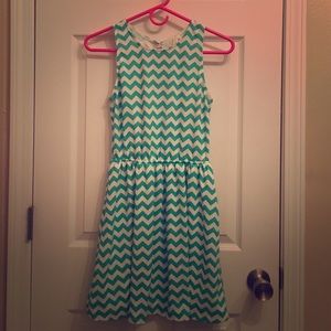 Teal & White Chevron Dress