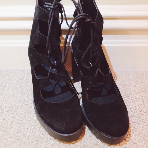 Topshop Black Lace Up Heels