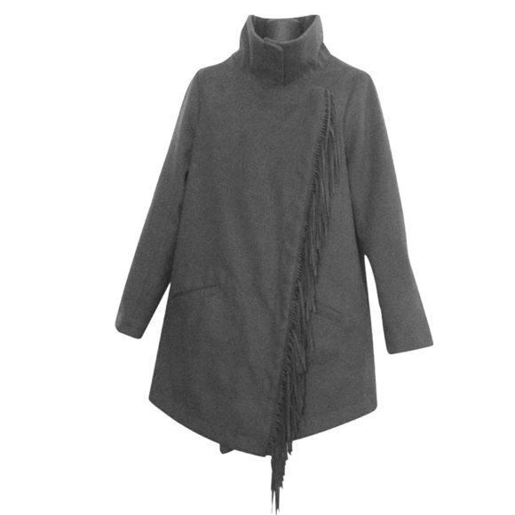 BB Dakota BLACK Fringe Coat Pea Coat Mid Length