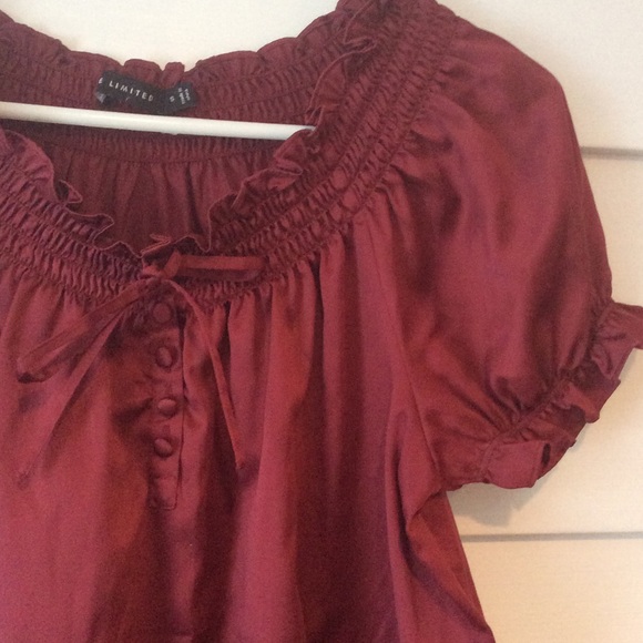Dark Red Peasant Silky Blouse for the Holidays
