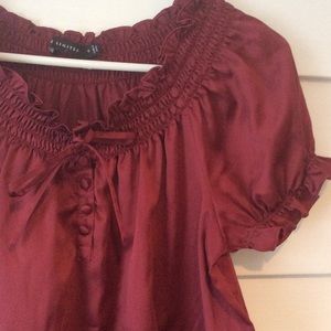 Dark Red Peasant Silky Blouse for the Holidays