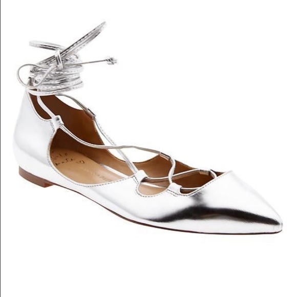 Genuine leather Lace up flat silver 6.5 Brand New with box