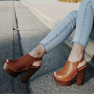 Brown wooden platform heels