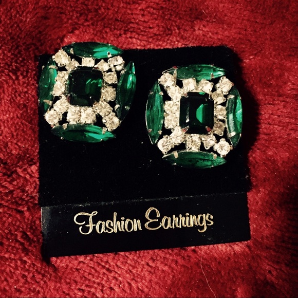 Faux emerald and diamond earrings