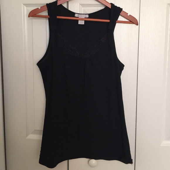Black Lace Trimmed Fitted Tank