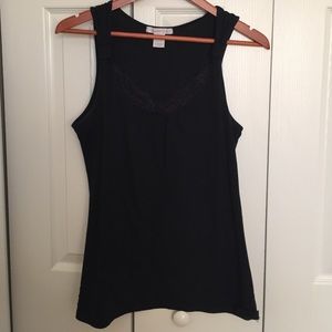 Black Lace Trimmed Fitted Tank