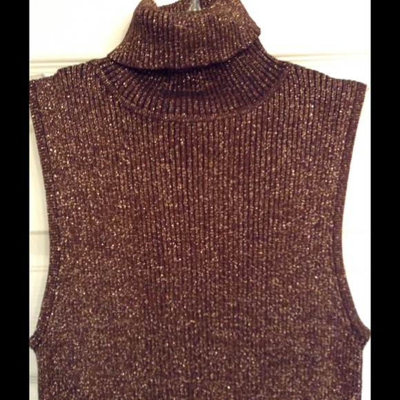 Cache Bronze Metallic Bodycon Turtleneck Top - image 1