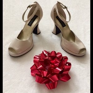 Cream Satin Wrap Ankle Platform Sandal Size 7 M