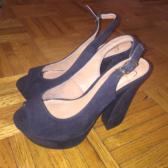 Platform black peep toe heels