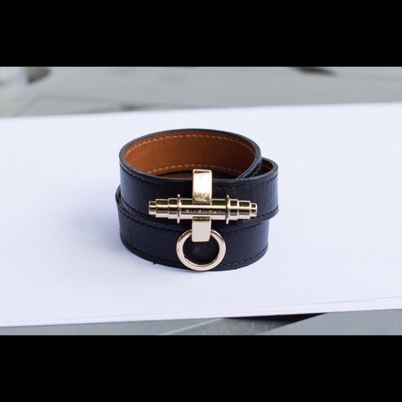 Givenchy Black Obsedia Leather Bracelet 3 Roll