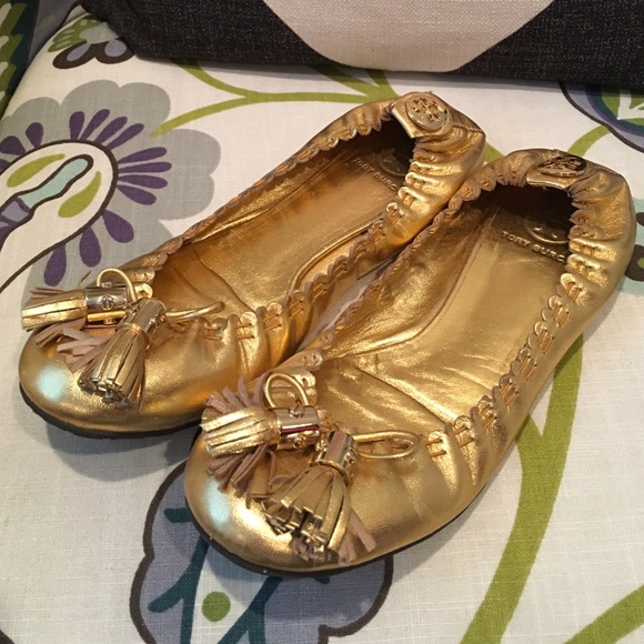 Tory Burch Shoes - Tory Burch Gold 'Reese' Tassle Flats
