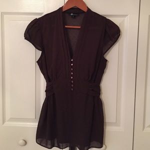 Brown tie back silky blouse
