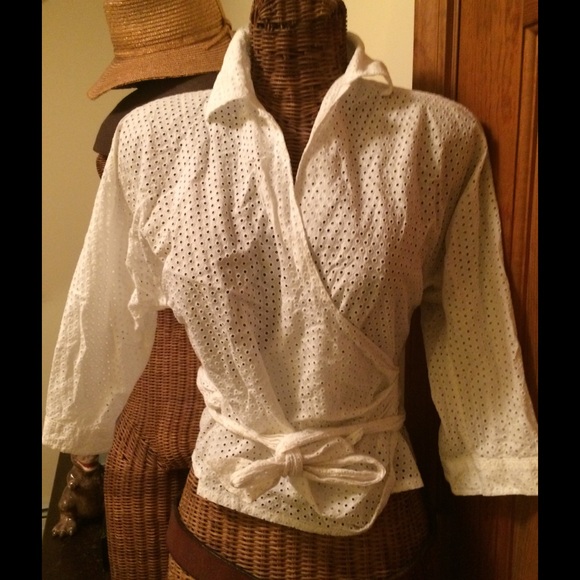 💐Ralph Lauren BLACK LABEL💯cotton eyelet wrap top