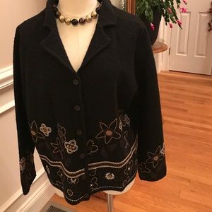 PARAPHRASE Black 100% Wool Button Sweater - SZ XL