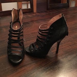 L.A.M.B black leather cutout booties
