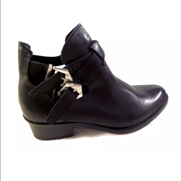 H&M black leather cut out ankle boots