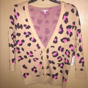 New Tan cardigan with pink cheetah prints size M