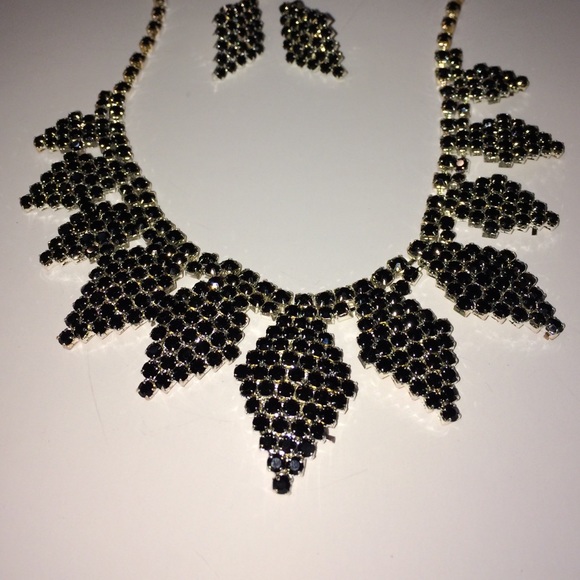 3-PIECE SET IN BLACK RHINESTONES - Picture 2 of 4