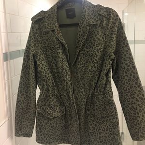 Leopard Print Army Jacket with Drawstring Waist