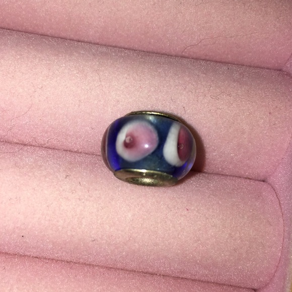 Pandora Charm - Blue with pink/white flowers