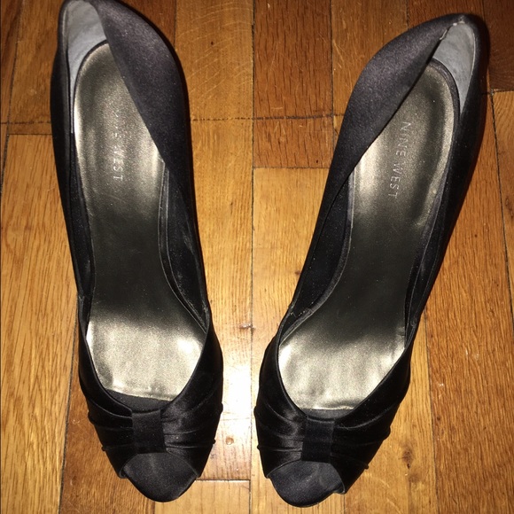 Nine West Black Satin Peep-toe Pumps