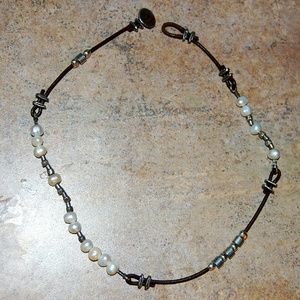 Silpada freshwater pearl & leather necklace