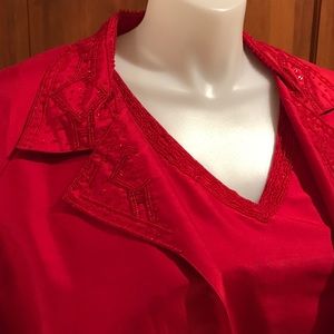 Red V neck beaded trim top with matching jacket