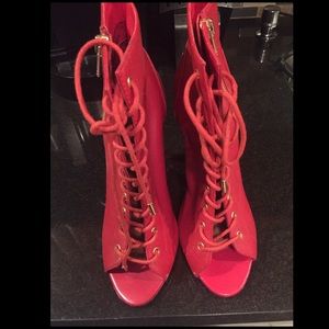 Red leather booties