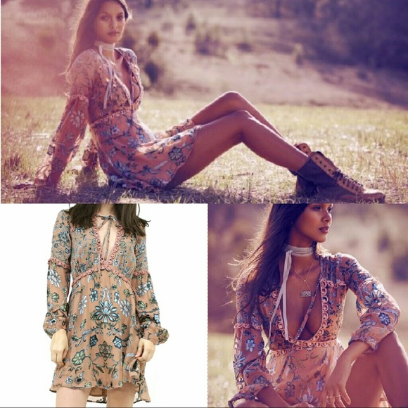 For love & lemons saffron mini dress teal blue S - Picture 3 of 4
