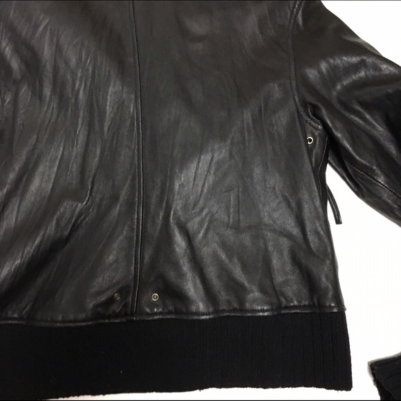 Black Leather Hooded Bomber Jacket - Picture 4 of 4