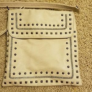 Cream crossbody bag with rhinestones & stud detail