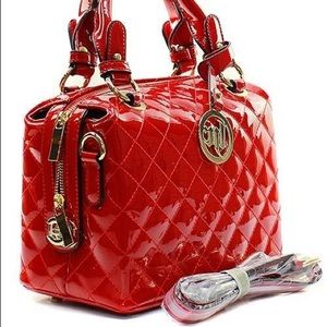 Red Quilted Patent Leather Clutch