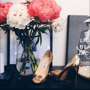 Jimmy Choo Shoes - Gold Jimmy Choo Peep Toe Bello Wedge Jimmy Choo Shoes - Gold Jimmy Choo Peep Toe Bello Wedge
