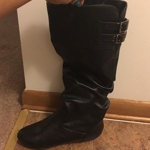 Black Leather Knee Boots