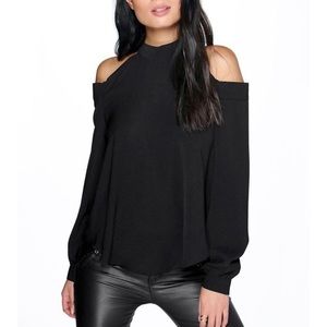 Boohoo Open Shoulder High Neck Blouse