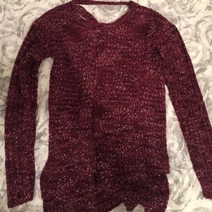 Burgundy sweater, back detail