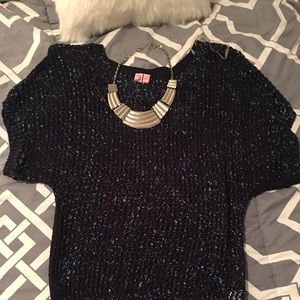 Navy knit sweater with shimmer