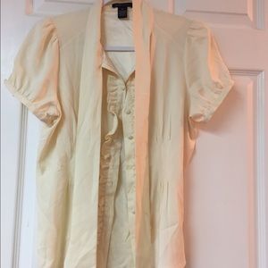 BCBG Max Azria Cream ruffle blouse with tie.