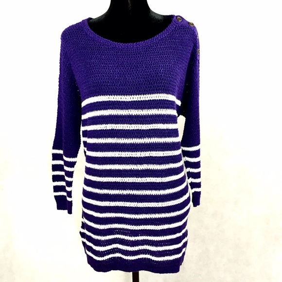 Loft Purple Stripe Linen Tunic Sweater