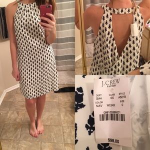 White and Navy J. Crew high neck dress