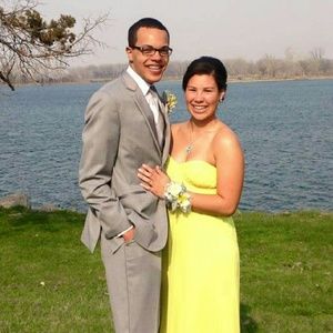 Yellow backless prom dress