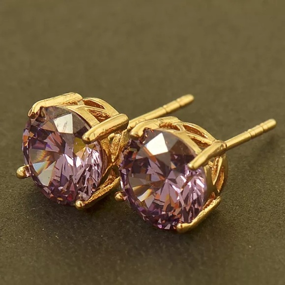 7mm Light Purple Swarovski & 18K Gold Earrings