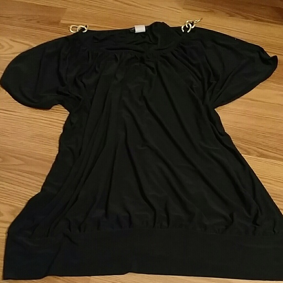Black shirt with gold chain straps