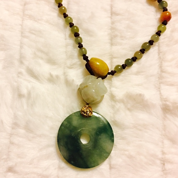 Jade donut necklace/ pendant w/ sterling hardware