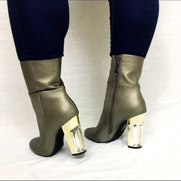 Gunmetal Gold Toned Thick Heel Booties